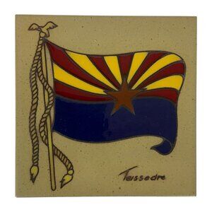Arizona Flag Ceramic Hand Painted Art Tile Trivet Coaster By Cleo Teissedre